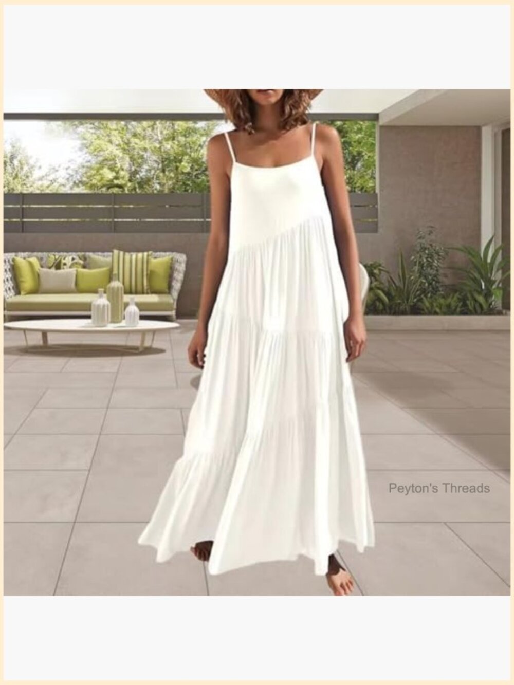 Spaghetti Strap Maxi Dress A-Line Square Neck Sleeveless Summer Dress - Picture 5 of 7